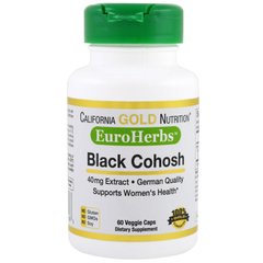 Клопогон кистевидный, Black Cohosh XT, California Gold Nutrition, EuroHerbs, 40 мг, 60 капсул - фото
