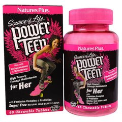 Витамины для девочек, Power Teen For Her, Nature's Plus, Source of Life, ягодный вкус, 60 таблеток - фото