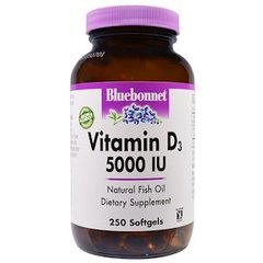 Витамин Д3, Vitamin D3, Bluebonnet Nutrition, 5000 МЕ, 250 капсул - фото