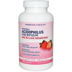 Пробиотики, Acidophilus and Bifidum, American Health, жевательные, клубника, 100 конфет - фото
