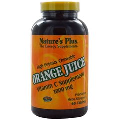 Витамин С, Orange Juice Vitamin C, Nature's Plus, 1000 мг, 60 жевательных таблеток - фото