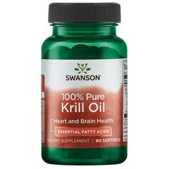 Масло криля, 100% Pure Krill Oil, Swanson, 500 мг, 60 гелевых капсул - фото