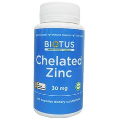 Хелатный цинк, Chelated Zinc, Biotus, 30 мг, 100 капсул - фото