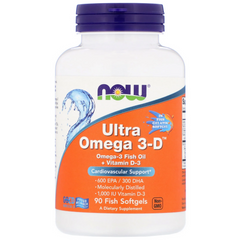 Ультра Омега 3 і вітамін D, Ultra Omega 3-D, Now Foods, 90 гелевих капсул - фото