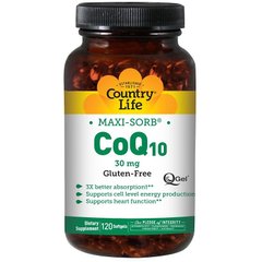 Коензим Q10, максимальне засвоєння, 30 мг, Country Life, 120 гелевих капсул - фото
