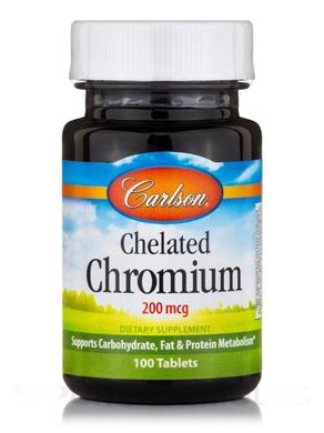 Хром хелат, Chelated Chromium, Carlson Labs, 200 мкг, 100 таблеток - фото