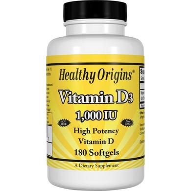 Витамин Д3, Vitamin D3, Healthy Origins, 1000 МЕ, 180 капсул - фото