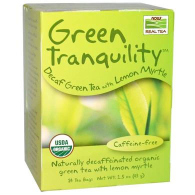 Зеленый чай без кофеина с миртом, Tea Green, Now Foods, Real Tea, органик, 24 пак. (43 г) - фото