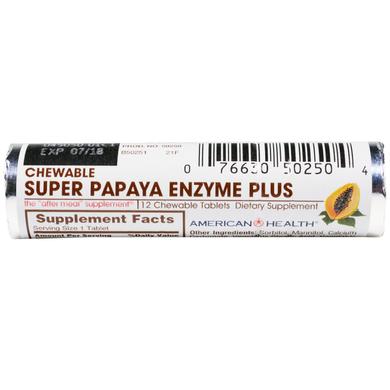 Папаин, Papaya Enzyme, American Health, 16 рулонов по 12 таблеток - фото