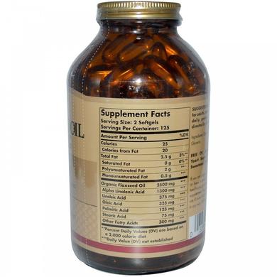 Льняное масло, Flaxseed Oil, Solgar, 1250 мг, 250 гелевых капсул - фото