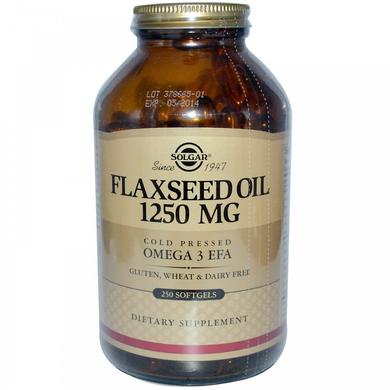 Льняное масло, Flaxseed Oil, Solgar, 1250 мг, 250 гелевых капсул - фото