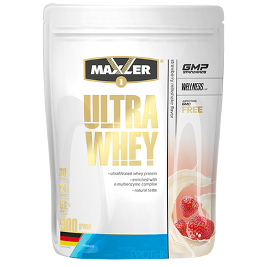 Протеїн, Ultra Whey, Maxler, смак полуничний молочний коктейль, 900 г - фото