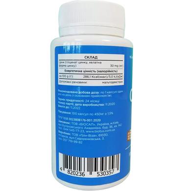 Хелатный цинк, Chelated Zinc, Biotus, 30 мг, 100 капсул - фото