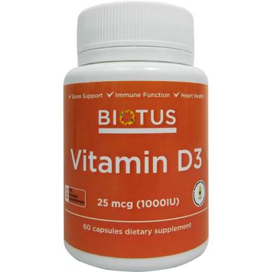 Витамин Д3, Vitamin D3, Biotus, 1000 МЕ, 60 капсул - фото