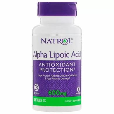 Альфа-ліпоєва кислота, уповільнене вивільнення, Alpha Lipoic Acid, Natrol, 600 мг, 45 таблеток - фото