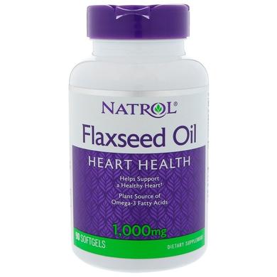 Лляна олія, Flaxseed Oil, Natrol, 1000 мг, 90 гелевих капсул - фото