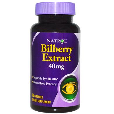 Чорниця для зору, Bilberry, Natrol, екстракт, 40 мг, 60 капсул - фото