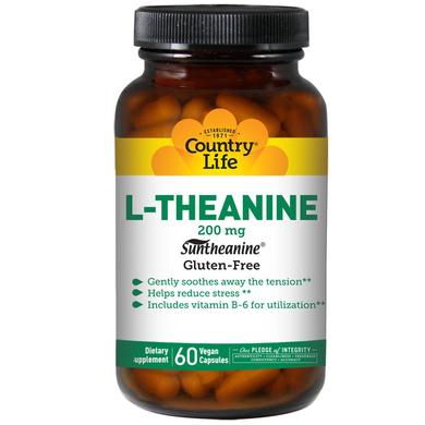 Теанін, L-Theanine, Country Life, 200 мг, 60 капсул - фото