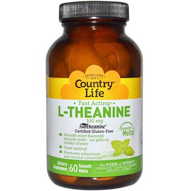 L-Теанін, L-Theanine, Country Life, 100 мг, 60 пастилок - фото