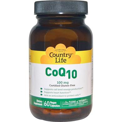 Коензим Q10, CoQ10, Country Life, 100 мг, 60 капсул - фото