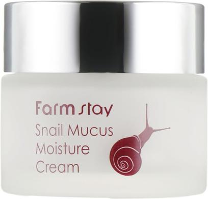 Зволожуючий крем з муцином равлика, Snail Mucus Moisture Cream, FarmStay, 50 г - фото