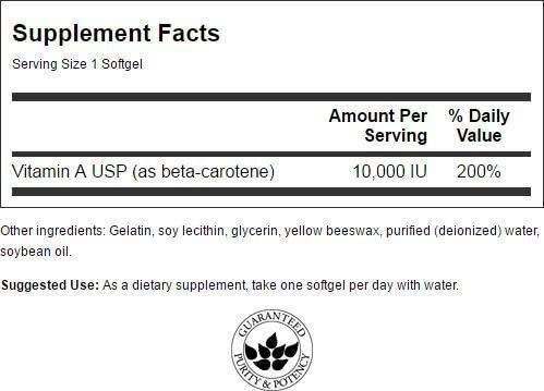 Бета каротин (вітамін А), Beta-Carotene, Swanson, 10000 МО (3000 мкг), 100 гелевих капсул - фото