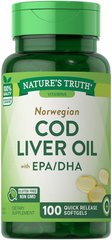Масло печінки тріски, Cod liver Oil with EPA / DHA, Nature's Truth, 100 гелевих капсул - фото