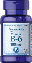 Витамин В6, Vitamin B-6 (Pyridoxine Hydrochloride), Puritan's Pride, 100 мг, 100 таблеток - фото