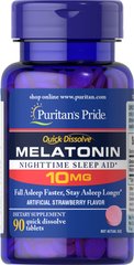 Мелатонин быстрого растворения, Quick Dissolve Melatonin, Puritan's Pride, 10 мг, вкус клубники, 90 быстрорастворимых таблеток - фото
