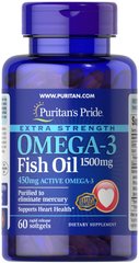 Омега-3 рыбий жир, Extra Strength Omega-3 Fish Oil, Puritan's Pride, 1500 мг, 60 гелевых капсул - фото