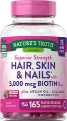 Комплекс для волосся, шкіри і нігтів з біотином, Hair, Skin & Nails with 5000 mcg Biotin, Nature's Truth, 165 рідких м'яких капсул - фото