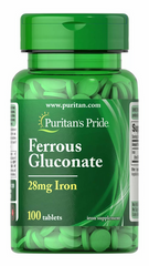 Железо глюконат, Ferrous Gluconate, Puritan's Pride, 28 мг, 100 таблеток - фото