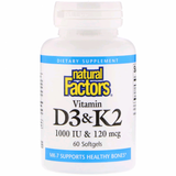 Витамин D3 и К2, Natural Factors, 60 гелевых капсул, фото