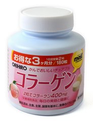 Колаген з вітаміном В2 і В6, Orihiro, смак персик, 180 жувальних таблеток - фото