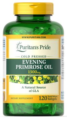Масло вечірньої примули з ГЛК, Evening Primrose Oil, Puritan's Pride, 1300 мг, 120 гелевих капсул - фото