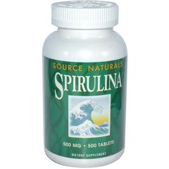 Спирулина, Spirulina, Source Naturals, 500 мг, 500 таблеток - фото
