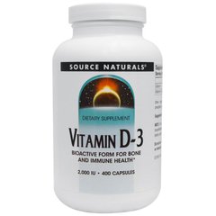 Вітамін D3, Vitamin D-3, Source Naturals, 2000 МО, 400 капсул - фото