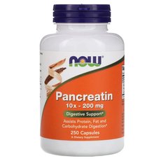 Панкреатин, Pancreatin, Now Foods, 10X 200 мг, 250 капсул - фото