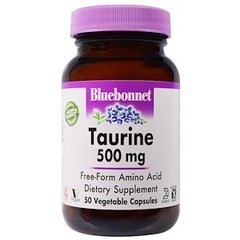 Таурин, Taurine, Bluebonnet Nutrition, 500 мг, 50 капсул - фото