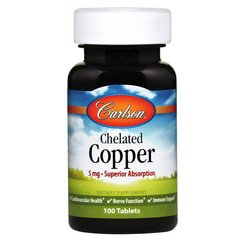 Хелат меди, Chelated Copper, Carlson Labs, 5 мг, 100 таблеток - фото