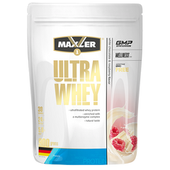 Протеин, Ultra Whey, Maxler, вкус белый шоколад с малиной, 900 г - фото