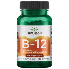 Вітамін В12, Vitamin B-12, Swanson, 500 мкг, 100 капсул - фото