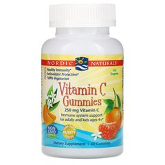 Вітамін С жувальний, Vitamin C Gummies, Nordic Naturals, мандарин, 250 мг, 60 конфет - фото