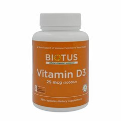 Вітамін Д3, Vitamin D3, Biotus, 1000 МО, 180 капсул - фото