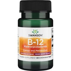 Вітамін В12, Supplemelts Vitamin B-12, Swanson, 1,000 мкг, 60 жувальних - фото