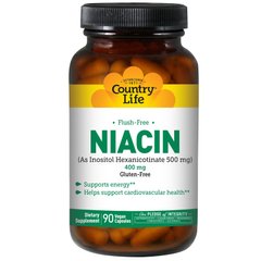 Ниацин для сердца, Niacin, Country Life, 400 мг, 90 капсул - фото