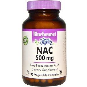 N-ацетилцистеин, NAC, Bluebonnet Nutrition, 500 мг, 90 капcул - фото