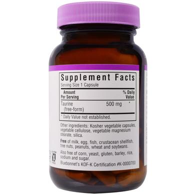 Таурин, Taurine, Bluebonnet Nutrition, 500 мг, 50 капсул - фото