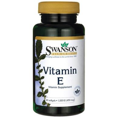 Витамин Е, Vitamin E, Swanson, 1000 МЕ (450 мг), 60 гелевых капсул - фото