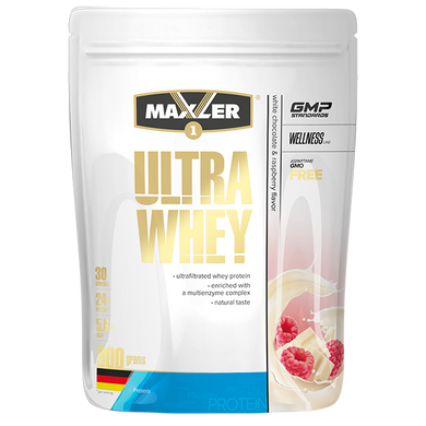 Протеїн, Ultra Whey, Maxler, смак білий шоколад з малиною, 900 г - фото